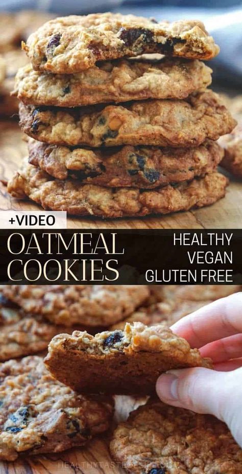 Healthy Vegan Oatmeal Cookies (Gluten Free) that can be made soft and chewy (due to applesauce) or crispy if baked longer. No vegan butter, simple, easy healthy vegan oatmeal cookies that can be customized as you wish. #oatmealcookies #vegan #glutenfree #applesauce Oatmeal Cookies With Applesauce, Cookies With Applesauce, Applesauce Healthy, Healthy Vegan Oatmeal, Vegan Oat Cookies, Oatmeal Cookies Gluten Free, Healthy Oat Cookies, Oatmeal Applesauce Cookies, Unprocessed Recipes