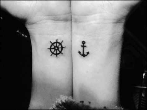 15 Tiny Tattoo Designs You Won't Miss | Seahorses, Finger Tattoos ... Ship Wheel Tattoo, Anker Tattoo Design, Anchor Tattoo Wrist, Small Anchor Tattoos, Wheel Tattoo, Small Anchor, Anker Tattoo, Tato Henna, Anchor Tattoos