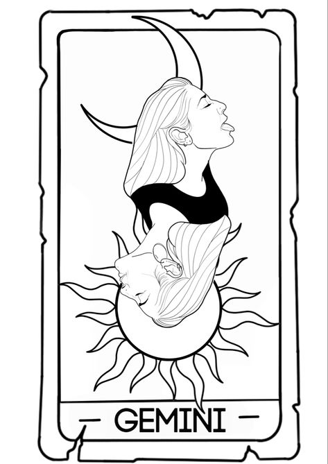 Gemini Tarot Tattoo, Gemini Sign Drawing, Gemini Tarot Card Tattoo, Matching Gemini Tattoos, Gemini Drawing Zodiac Art, Simple Gemini Tattoo, Tattoo Designs Gemini, Gemini Tarot Card, Gemini Drawing