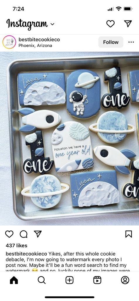 Houston We Have A One Year Old Cookies, Houston We Have A One Year Old Decor, 1st Trip Around The Sun Cookies, Houston We Have A One Year Old, 1st Birthday Party Ideas For Boys, Baby Birthday Idea, Two The Moon Party, Space 1st Birthday, First Birthday Decorations Boy