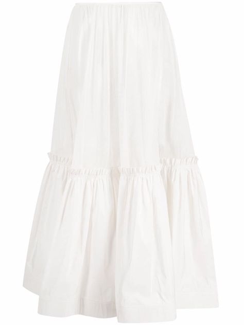 Off-white cotton-silk blend flared maxi skirt from TORY BURCH featuring flared design, high-waisted and maxi. | Tory Burch Flared Maxi Skirt Flared White Skirt Outfit, White Skirt Flowy, Long Whire Skirts, White Tiered Maxi Skirt, Long White Skirts, Maxi Skirt Png, Luxury White Flowy Skirt, Luxury Relaxed White Skirt, Tabyana Ali