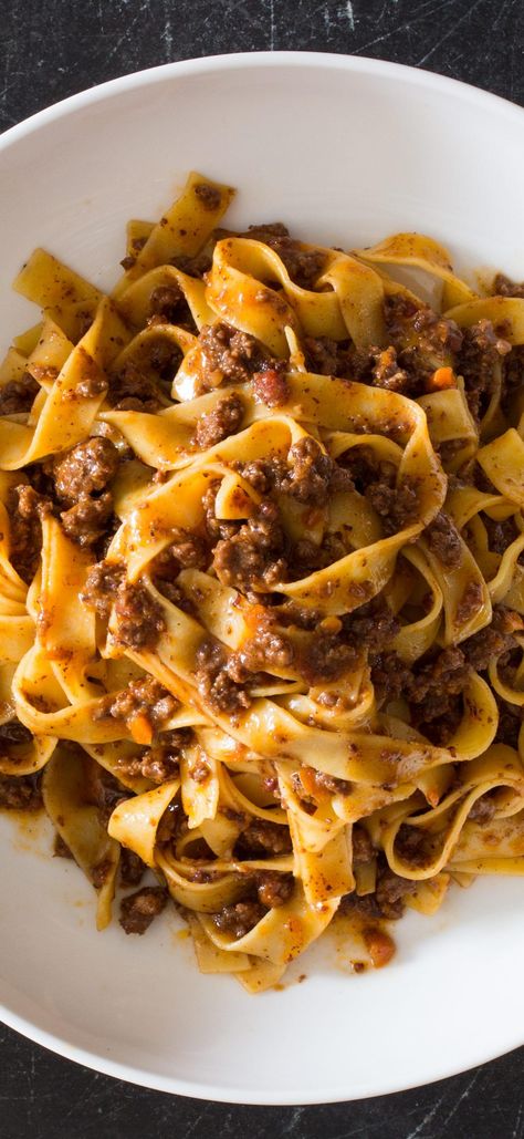 Weeknight Tagliatelle with Bolognese Sauce. Half a dozen meats and hours of pot watching make a lush, deeply savory version of this Italian ragu. We wanted those results with fewer ingredients in half the time. Easy Bolognese, Pasta With Meat, Tagliatelle Bolognese, Bolognese Pasta, America's Test Kitchen Recipes, Bolognese Sauce, Cooks Illustrated, Americas Test Kitchen, Meat Sauce