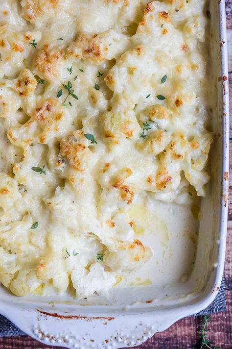 Cauliflower Gruyere & Thyme Gratin — Foraged Dish Thanksgiving Foods, Autumn Ideas, Holiday Foods, Carb Meals, Healthy Sides, Primal Paleo, Holiday Food, Veggie Sides, Veggie Dishes