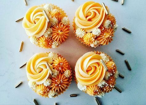 Orange And Yellow Cupcakes, Black And Orange Cupcakes, Orange And White Cupcakes, Orange Theme Cupcakes, Sunshine Cupcakes Ideas, Here Comes The Sun Cupcakes, November Cupcakes, Sun Cupcakes, Fall Cupcakes Decoration