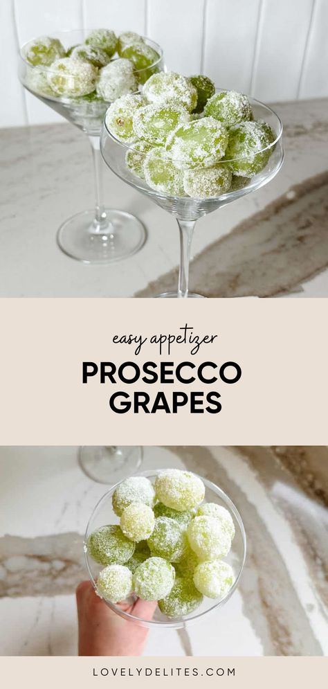 Prosecco Grapes are the perfect frozen pool side snack for the summer! These boozy grapes are fresh, vibrant, and bursting with the flavor of your favorite bubbles. They are the ultimate adult treat that comes together easily! Adult Pool Side Snacks, Boozy Frozen Grapes, Prosseco Grapes, Frozen Grapes With Alcohol, Sides For Pool Party, By The Pool Snacks, Pool Day Desserts, Prosecco Grapes Frozen, Pool Day Appetizers