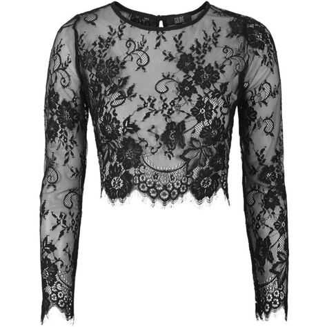 **Lace Crop Top by Goldie (170 BRL) ❤ liked on Polyvore featuring tops, crop tops, blusas, black, cropped tops, bateau neckline tops, slash neck top, cut-out crop tops and bateau neck tops Black Long Sleeve Crop Top, Catty Noir, Estilo Indie, Lacy Tops, Lace Top Long Sleeve, White Lace Top, Grunge Goth, Topshop Outfit, Gothic Outfits