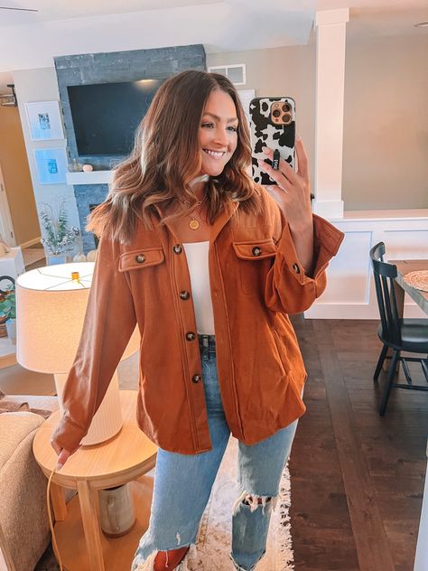 Rust Colored Shacket Outfit, Burnt Orange Shacket Outfit, Courdory Shacket Outfit, Courderoy Shacket Outfit, Orange Corduroy Jacket Outfit, Orange Shacket Outfit, Burnt Orange Jacket Outfit, Corduroy Shacket Outfit, Burnt Orange Outfit