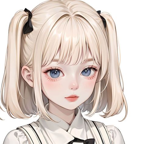 Anime Girlies Blonde Hair, Seni Korea, Anime Black Hair, Novel Characters, Blonde Hair Girl, Face Characters, Pretty Drawings, Pinturas Disney, Anime Monochrome