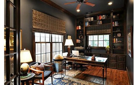 Love this offices! The colors add sophistication and the built-ins are fabulous Lawyer Office Interior, Lawyer Office Design, Dining Room To Office, Law Aesthetic, Beautiful Office Spaces, Mudroom Remodel, Law Office Decor, Office Idea, Office Decor Professional