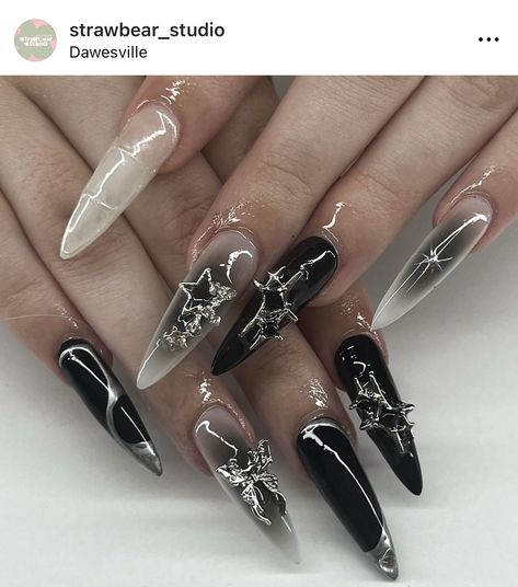 Long Goth Acrylic Nails, Nail Info, Gothic Nail Art, Gothic Nails, Anime Nails, Goth Nails, Grunge Nails, Nail Box, Nail Design Inspiration