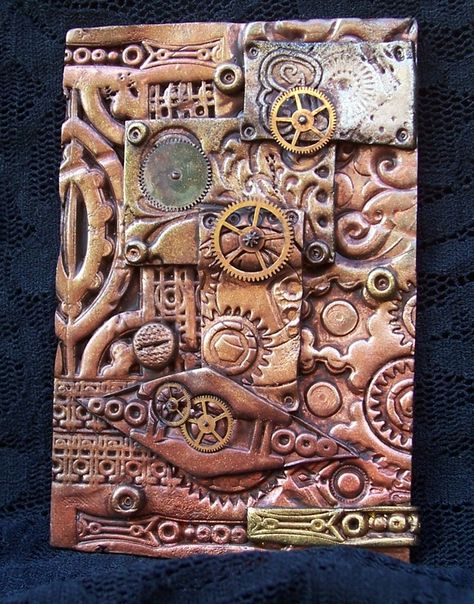 Polymer Clay Steampunk ACEO by ValerianaSolaris on DeviantArt Polymer Clay Steampunk, Diy Steampunk, Clay Box, Steampunk Crafts, Poly Clay, Ceramics Ideas, Clay Tiles, Images Vintage, Sculpture Painting