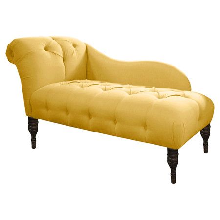 Diamond-tufted chaise lounge with a pine wood frame and foam cushioning. Handmade in the USA.  Product: ChaiseConstr... Enchanted Library, Drink Garnish, Tufted Chaise Lounge, French Yellow, Chaise Lounges, Home Decorators Collection, Mellow Yellow, Home N Decor, Furniture Accessories