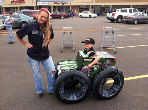 Monster truck costume                                                                                                                                                                                 More Toddler Monster Truck Costume, Monster Jam Halloween Costume, Monster Truck Family Costume, Monster Truck Driver Costume, Monster Truck Trunk Or Treat, Diy Monster Truck Costume, Monster Truck Halloween Costume, Monster Truck Diy, Transportation Parade