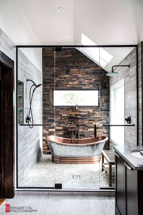 A rustic and modern bathroom Rustic Modern Bathroom, Glamour Decor, Interior Design Per La Casa, Bad Inspiration, Vinyl Decor, Interior Modern, Dream Bathrooms, Design Del Prodotto, House Goals