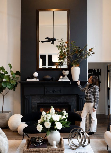 Every paint color in the House of Valentina | House of Valentina House Of Valentina, Paint Fireplace, Black Fireplace, Fireplace Mantle Decor, Feeling Excited, Refresh Your Home, Home Fireplace, Fireplace Makeover, Fireplace Mantle