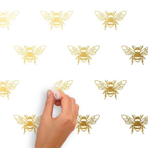 Bring buzzing beauty to your walls with these Gold Foil Bees Peel and Stick Wall Decals from RoomMates. Stamped with a metallic foil, these sophisticated and delicate golden bees will instantly elevate your walls with royal, yet whimsy glamor. RoomMates wall decals are always removable and repositionable with no damage to the wall and no sticky residue. Bee Kitchen Theme, Bee Bedroom, Bee Room, Room Mates, Bee Nursery, Classroom Window, Bee Decals, Peel And Stick Wall Decals, Honey Bee Decor