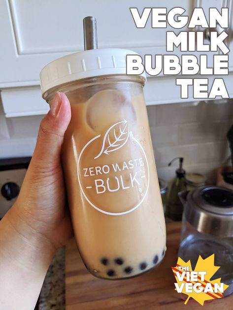 Vegan Boba Milk Tea - The Viet Vegan Vegan Boba, Vegan Creamer, Boba Tea Recipe, Boba Recipe, Milky Tea, Milk Tea Recipes, Boba Milk Tea, Tea Places, Bubble Tea Shop