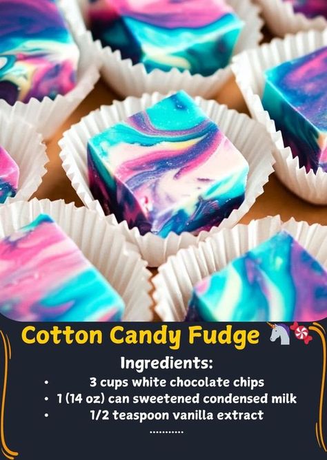 Sips n Eats | Cotton Candy Fudge 🦄🍬 | Facebook Cotton Candy Marshmallow Recipe, Cotton Candy Fudge, Candy Fudge, Fudge Ingredients, Recipes With Marshmallows, Peach Pie, Sweetened Condensed Milk, White Chocolate Chips, Condensed Milk