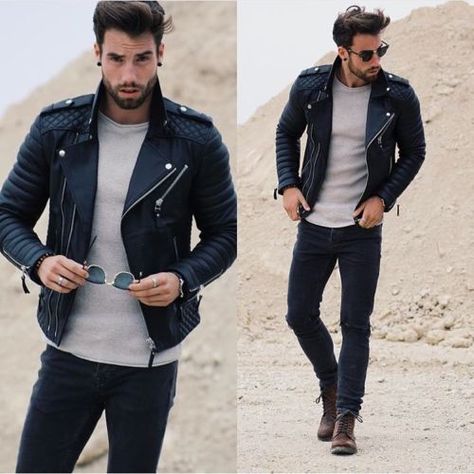 Slim fit Biker Jacket. #mensstyle #mensfashion #leatherjacket #fashion #style #swag Jaket Motor, Motor Jacket, Fitted Biker Jacket, Herren Style, Mens Fashion Edgy, Mens Fashion Smart, Mens Fashion Rugged, Leather Jacket Outfits, Rugged Style