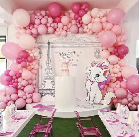 Aristocats Party Decorations, Aristocat Birthday Party Ideas, Disney Marie Birthday Party, Marie Themed Birthday Party, Aristocats Birthday Party Ideas, Aristocrats Marie Birthday, Marie The Cat Birthday Theme, Marie Birthday Party Aristocats, Marie Aristocats Birthday Party