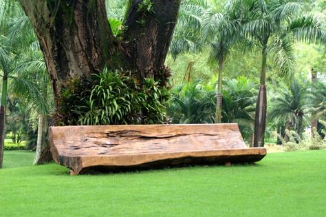 Log Bench, Garden Bench Seating, Diy Wood Bench, Contemporary Garden, Outdoor Sculpture, Garden Seating, Outdoor Wood, Wood Bench, Art Contemporary