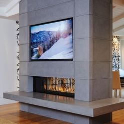 Dual Sided Fireplace, Ortal Fireplace, Fireplaces Modern, Fireplace Photo, Led Fireplace, Luxury Fireplace, Direct Vent Fireplace, Fireplace Bookshelves, Contemporary Staircase