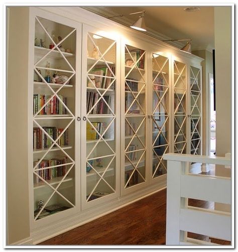 Shelves Library, Ikea Billy Hack, Closet Ikea, Bookshelf Door, Glass Bookcase, Bookcase With Glass Doors, Ikea Billy Bookcase, Bookcase Design, Ikea Billy