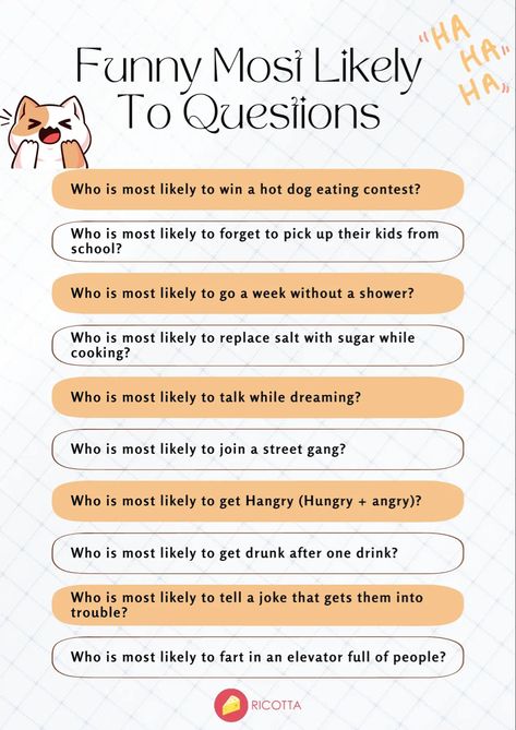 some questions to ask your friend or group! Who's Most Likely To Questions, Most Likely To Questions, School Couples, Questions For Couples, Fun Icebreakers, Wake Ideas, Questions For Friends, Sleepover Games, Question Game