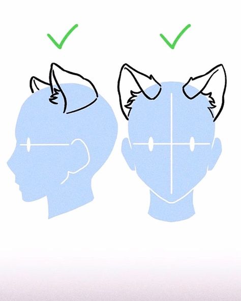 Cornered Pose Reference, 2 Headed Cat Drawing, Wolf Ears On Human Drawing, Dog Ear Drawing Reference, Cat Head Drawing Reference, Werewolf Ears Drawing, Cat Ear Drawing Reference, Cat Bases Drawing, Kitsune Ears Drawing