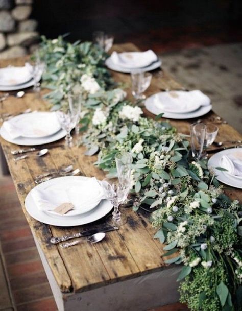 Rosemary and Lavender, Sage and Thyme, we've got 20 gorgeous ideas for featuring herbs in the your wedding. Rustic Garden Wedding, Table Garland, Spring Garden Wedding, Thanksgiving Tablescapes, Table Runners Wedding, Eucalyptus Wedding, Wedding Table Settings, Rustic Table, Rustic Gardens