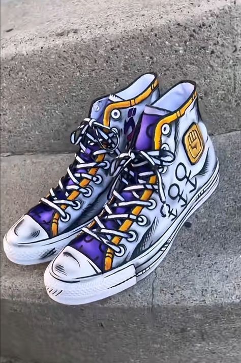 Cell Shaded Converse, Cel Shaded Shoes, Customized Converse Ideas, Sneakers Painting Ideas, Jojo Shoes, Anime Converse, Comic Book Shoes, Shoe Art Designs, Cell Shading