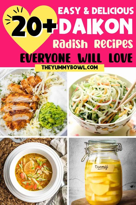 Radish Tops Recipes, Radish Leaves Recipe, Daikon Radish Recipes, Korean Pickled Radish, Daikon Recipe, Banh Mi Recipe, Radish Kimchi, Tofu Sandwich, Daikon Radish