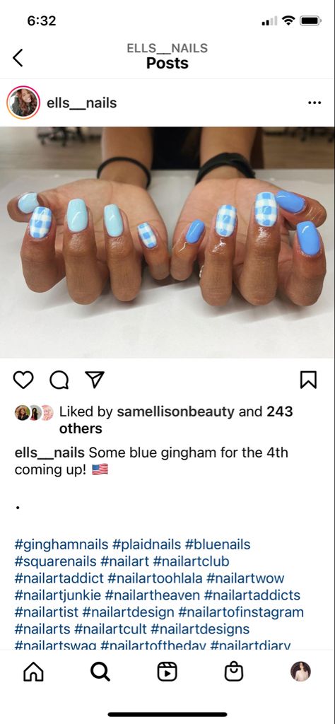 Baby Blue Checkered Nails, Blue Gingham Nails, Checked Nails, Gingham Nails, Checkered Nails, Plaid Nails, Blue Checkered, Blue Gingham, Square Nails