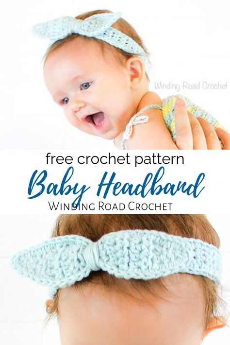 Crochet Baby Headband Pattern, Crochet Baby Headband, Bandana Bayi, Crochet Bow Pattern, Winding Road Crochet, Crochet Headband Free, Bandeau Au Crochet, Crochet Headband Pattern Free, Baby Headbands Crochet