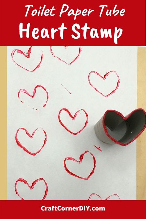 Try this easy Valentine's day kids craft today. Learn how to make a heart stamp using a toilet paper tube. #Valentineskidscraft #Februarykidscraft Valentines Toilet Paper Roll Crafts, Toilet Paper Roll Hearts, Paper Towel Roll Crafts Valentines, Toilet Paper Roll Crafts Valentines, Toilet Paper Roll Valentines Day Crafts, Toilet Paper Heart Stamp, Toilet Paper Heart, Toilet Paper Roll Heart Stamp, Heart Toilet Paper Roll