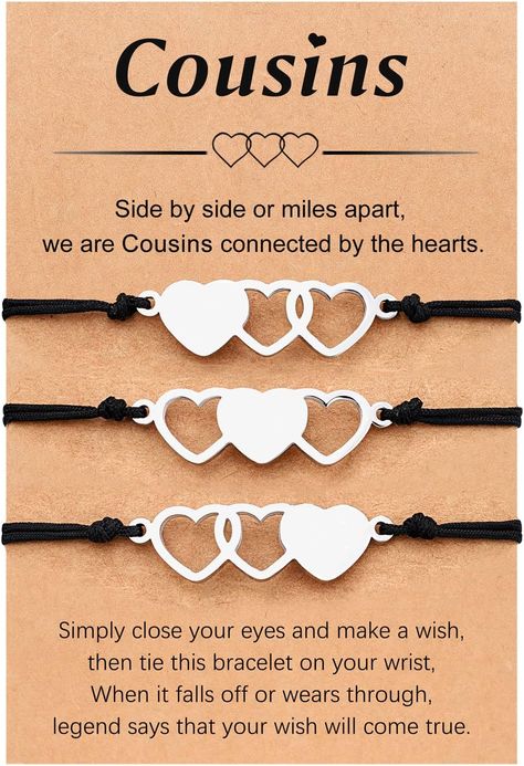 Cousin Friendship, Gifts For Cousins, Christmas Gifts For Cousins, Sisters Best Friends, Cousin Quotes, Heart Bracelets, 3 Best Friends, Distance Bracelets, Bracelets Friendship