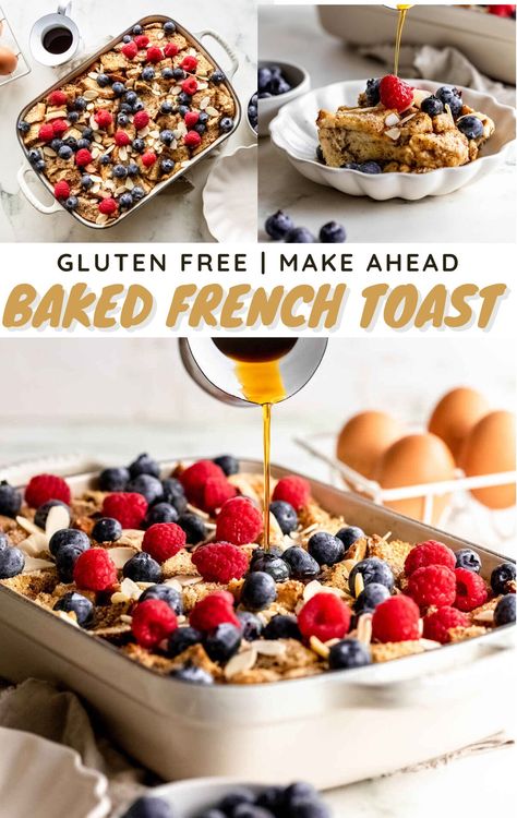 This crowd-pleasing make-ahead Gluten Free French Toast Casserole is easy to assemble, then baked to sweet and savory perfection just before serving. Gluten Free Dairy Free French Toast Bake, Make Ahead Gf Breakfast, Gluten Free Breakfast Potluck, Breakfast Bake Dairy Free, Best Gluten Free Brunch Recipes, Dairy Free Gluten Free Brunch, Mother’s Day Brunch Gluten Free, Overnight Breakfast Casserole Gluten Free, Breakfast Casserole Gluten Free Dairy Free