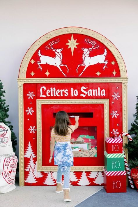 Guests can even have their picture taken with Santa Claus and Mrs. Clause in the whimsical cottage. Or drop off letters to ensure they get to the North Pole in time. Santa Setup Ideas, Santa Set Up, North Pole Christmas Party Theme, North Pole Post Office Decorations, Santas Village Ideas, Christmas City Decorations, North Pole Themed Party, Playful Christmas Decor, Santas Mailroom