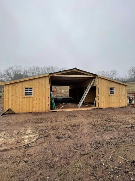 Barns On a Budget! 🐴 | Two prefab barns | Facebook Build A Barn On A Budget, Horse Square Bale Feeder, Barn Home Kits Walmart, Two Stall Horse Barn, Miniature Horse Barn, Prefab Barns, Small Horse Barns, Ranch Farm, Horse Barns