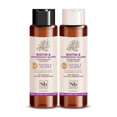 Soapbox Biotin & Superfruit Shampoo & Conditioner Duo Set, Volumizing, Vegan, Color Safe & Silicone Free Shampoo Ingredients, Tea Tree Shampoo, Vegan Collagen, Biotin Shampoo, Shampoo And Conditioner Set, Vegan Hair, Volumizing Shampoo, Sulfate Free Shampoo, Healthy Hair Growth