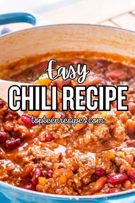 In this recipe, “easy” is the keyword. If you are a fan of one-pot meals, you’ll love making this easy chili recipe for the whole family. Once you brown the ground beef, all you have to do is add the rest of the ingredients, simmer it for about 30 to 45 minutes, and you’re done. Basic Chili Recipe Simple, Stove Top Chili Recipe Easy, Homemade Chili Recipe Beef, Chili Soup Recipe Easy, Crock Pot Chili Easy, Chili Recipes With Beef, Easy Sweet Chili Recipe, Small Batch Chili, Chili And Rice