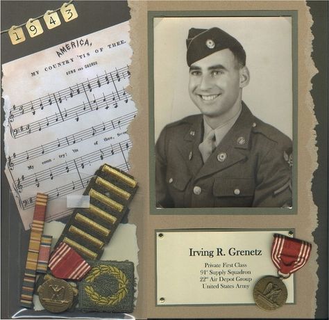 Family Heritage Scrapbook vintage scrapbook layout example honoring serviceman ancestor Military Scrapbook Layouts, Heritage Scrapbooking Layouts, Military Scrapbook, Ancestry Scrapbooking, Books Pages, Heritage Scrapbook Pages, Book Layouts, Genealogy Scrapbooking, Family Layout