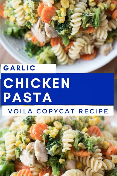 Recipe for an easy garlic chicken pasta dish. A copy cat recipe of the Voila Garlic Chicken found in the freezer section. Easy Garlic Chicken, Garlic Chicken Pasta, Copy Cat Recipe, Chicken Pasta Dishes, Pasta Chicken, Garlic Chicken Recipes, Chicken Easy, Easy Pasta Dishes, Veggie Pasta