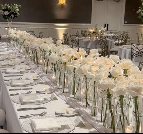 Babysbreath Centerpieces Long Table, Plate Setting Wedding, Simple Wedding Centerpieces Round Tables, Wedding Plate Setting, Christening Decor, Angel Birthday, 50th Golden Anniversary, Long Table Wedding, Wedding Candles Table