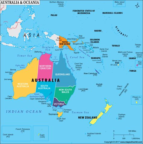 How many countries are there in Oceania?  #Answers #OceaniaMap #Oceania Australia Continent Map, Oceania Map, Free Printable World Map, Wake Island, Geography Map, Oceania Travel, Australia Map, Federated States Of Micronesia, Pacific Islands