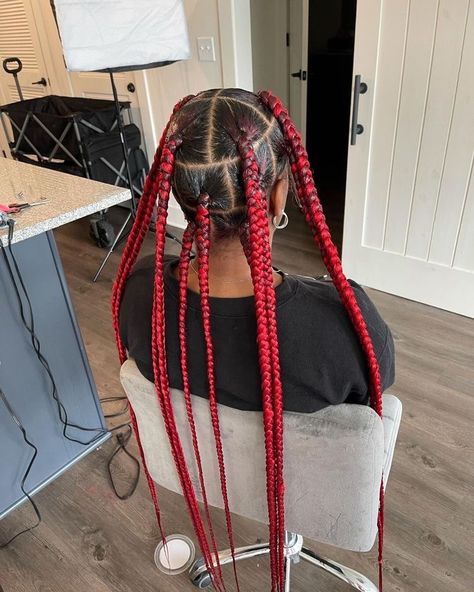 Large Braids, Curly Braided Hairstyles, Red Box Braids, Mixed Girl Hairstyles, Cute Box Braids, Big Box Braids, Summer Braids, Big Braids, Big Box Braids Hairstyles