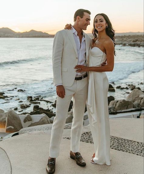 Engagement Party Mens Outfit, Beige Linen Tuxedo, Men’s Wedding Rehearsal Outfit, Tan Suit Engagement Pictures, Men Hawaii Wedding Outfit, Men’s Rehearsal Dinner Outfit Guest, Groom Engagement Party Outfit, Light Suit Wedding, Rehearsal Dinner Outfits Men