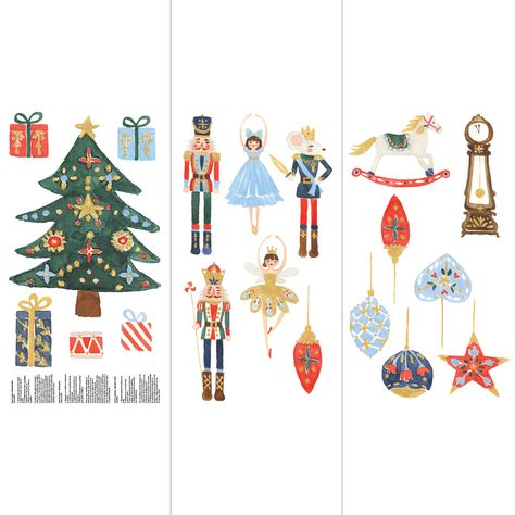 Give your home a sense of childhood wonder and nostalgic appeal. The holidays come alive with these vintage Nutcracker peel and stick wall decals, which will add a whimsical and playful touch to any traditional decor. Adorn your walls with classic characters from the heartwarming tale, along with painterly ornaments and decorative details that bring your walls to life this Christmas season. Nutcracker Christmas Watercolor, Vintage Xmas Ornaments, Nutcracker Illustration Christmas, Nutcracker Birthday, Nutcracker Characters, Vintage Nutcracker, Peel And Stick Wall Decals, Childlike Wonder, Window Mural