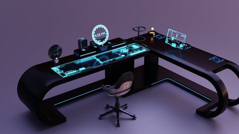 Sci Fi Office, Futuristic Desk, Cyberpunk Room, Gadget Tecnologici, Future Technology Concept, Office Desk Set, Beyond Imagination, Sci Fi Environment, New Technology Gadgets