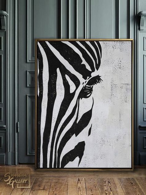 Large Abstract Animal Painting on Canvas Zebra Wall Art | Etsy. #wall #art #gold #leaf #photography #love #nature #streetart #luxury Modern Paintings On Canvas, Abstract Animal Painting, Zebra Artwork, Zebra Wall Art, Zebra Painting, Animal Home Decor, Abstract Painting Diy, Bull Painting, Zebra Wall